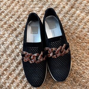 Dolce Vita Black Loafers with Tortoise Chain